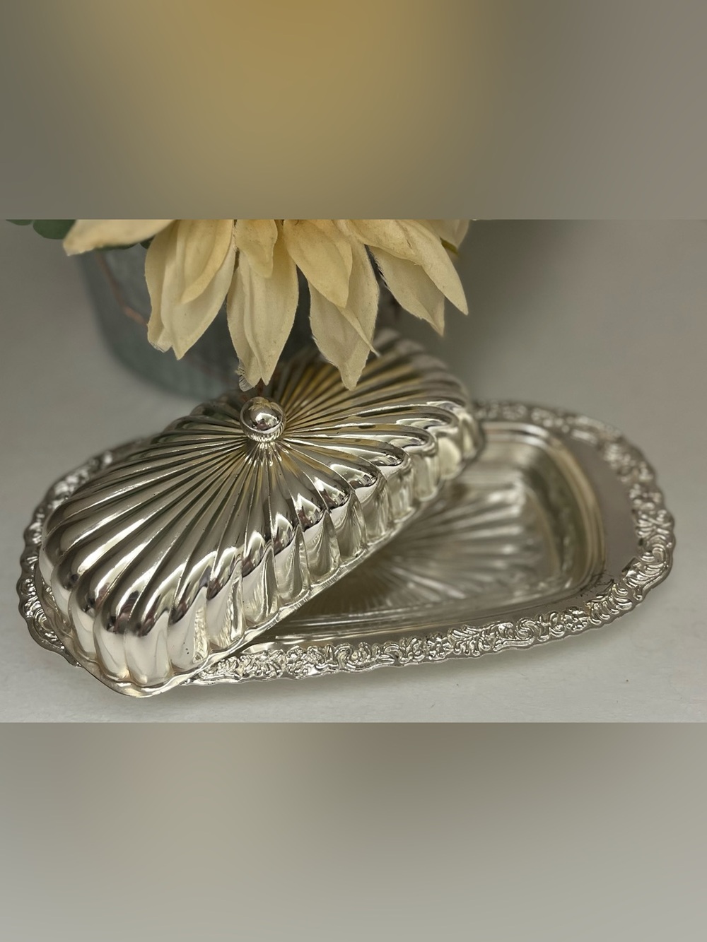 Vintage Mayell England Silver-Plated Butter Dish with Glass Liner